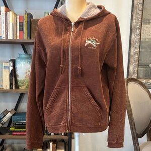 KONA Hawaii Brown Zip-Up Hoodie with Turtle Logo, Size M